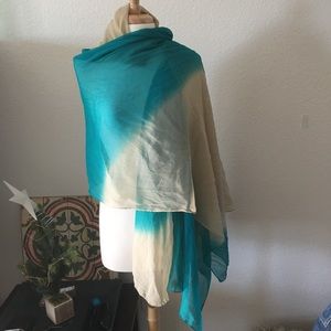 Tie Dye look scarf/wrap Turquoise and Cream